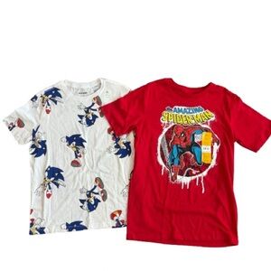 Boys Spider-Man and Sonic T Shirt Bundle Size 10-12